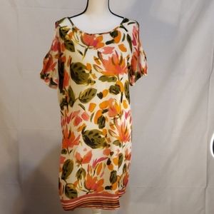 Summer floral tunics style sheath shift dress, size large-cold shoulder sleeve